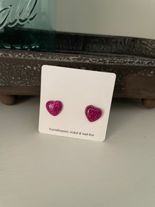 Purple Glitter Heart Earrings