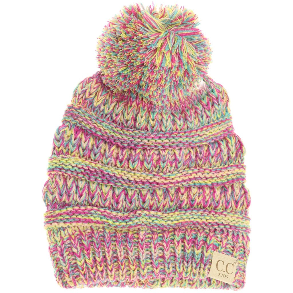 Kids Four-Tone Pom CC Beanies-Multi