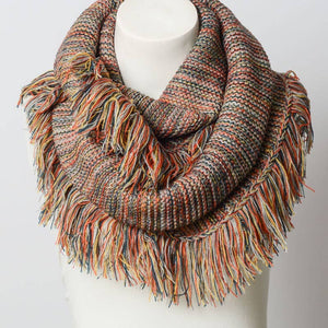 Marled Knit Tassel Infinity Scarf-Rainbow