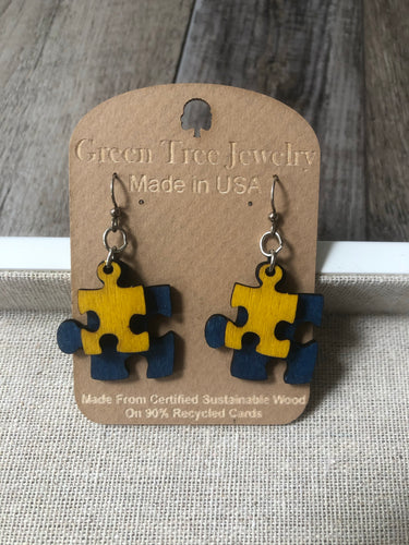 Green Tree Jewelry Puzzle Piece Earrings