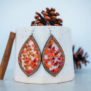 Red Foil Leaves Teardrop Inset Dangles