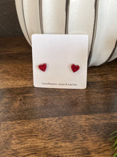 Load image into Gallery viewer, Tiny Red Glitter Heart Earrings