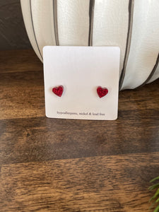 Tiny Red Glitter Heart Earrings