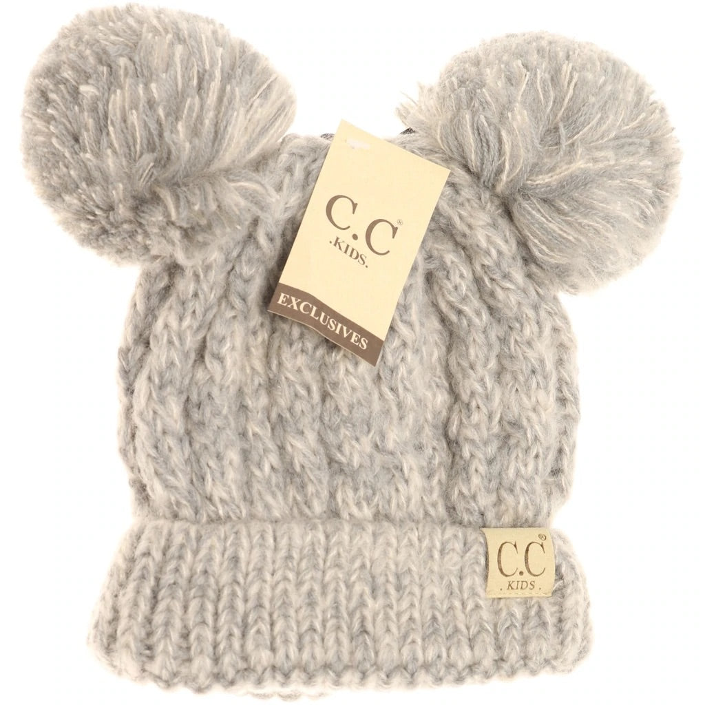 Kids Multi Tone Double Pom CC Beanie Hat