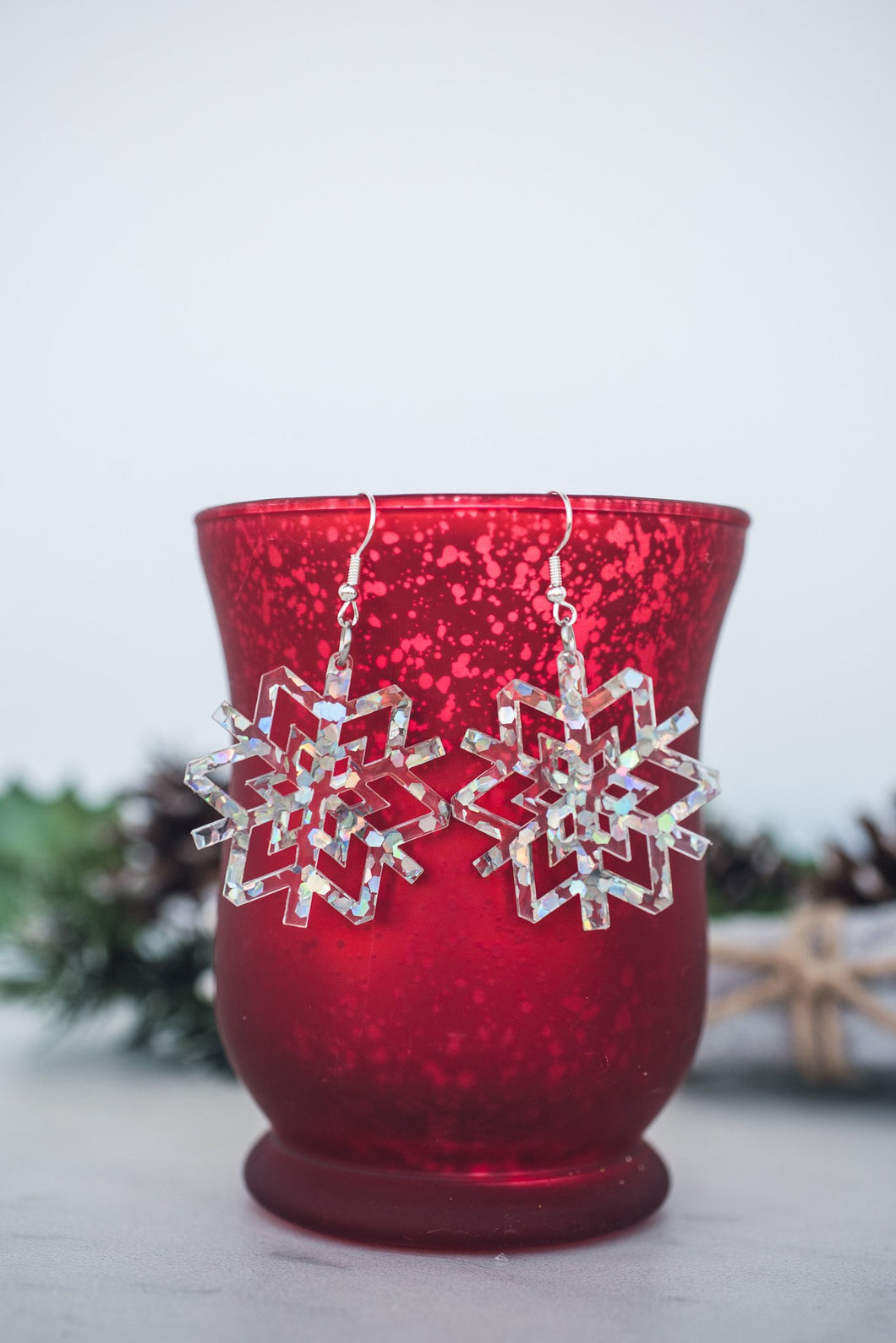 Fairy Dust Glitter Snowflake Cutout Dangle Earrings