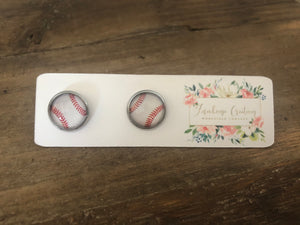 Photo Glass Baseball Stud Earrings