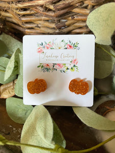 Orange Glitter Pumpkin Stud Earrings