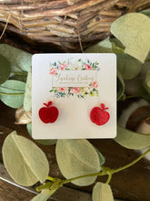 Load image into Gallery viewer, Red Glitter Apple Stud Earrings