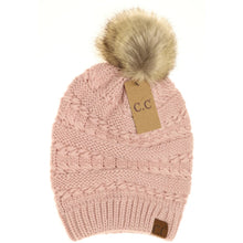 Load image into Gallery viewer, Whipstitch Knit Faux Fur Pom Beanie - Rose