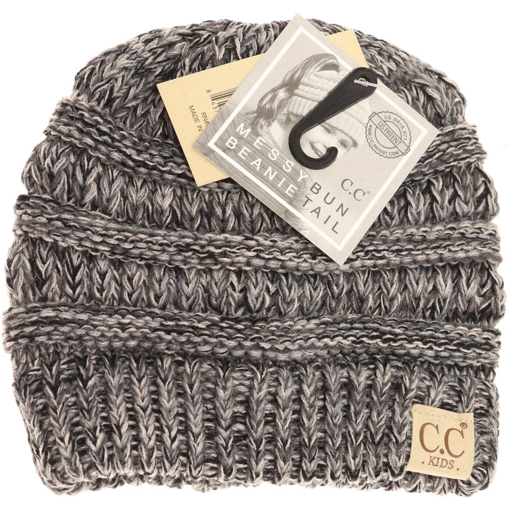 Kids Multi Tone CC Beanie Tail-Grey