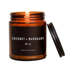 Load image into Gallery viewer, Coconut and Mahogany Soy Candle Amber Jar