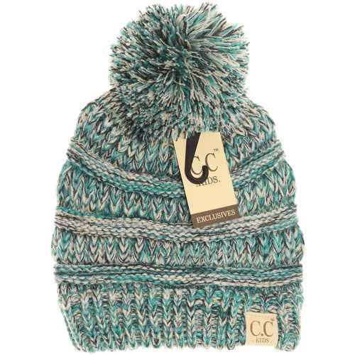 C.C. Kids Four Tone Pom Beanie- Teal Mix