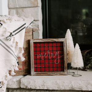 Merry Plaid Wood Sign 8x8