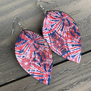 Red White & Blue Tie Dye Leather Earrings