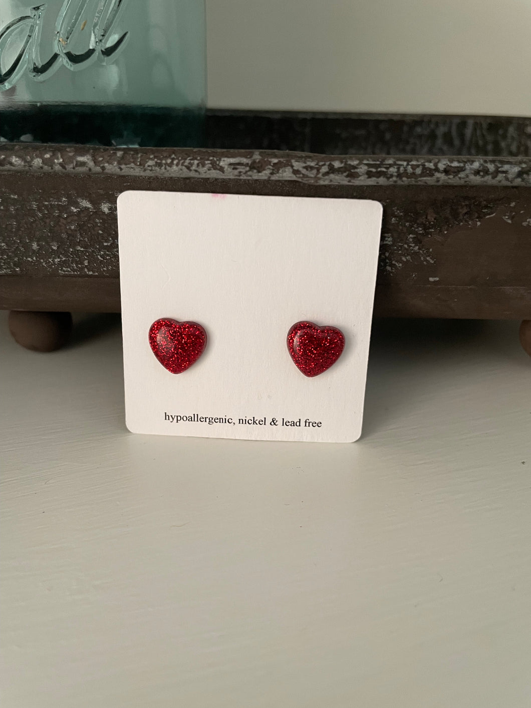 Red Glitter Heart Earrings