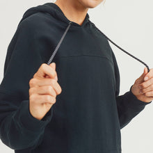 Load image into Gallery viewer, Longline Hoodie Pullover with Yoke Accent-Black