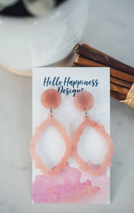 Rose Quartz Acrylic Moroccan Tile Dangle Earrings