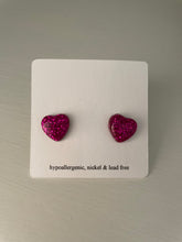 Load image into Gallery viewer, Purple Glitter Heart Earrings