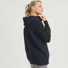 Load image into Gallery viewer, Longline Hoodie Pullover with Yoke Accent-Black