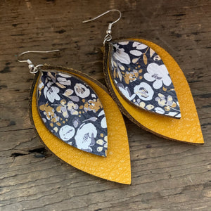 Mustard & Blue Poppy Double Layered Leather Earrings