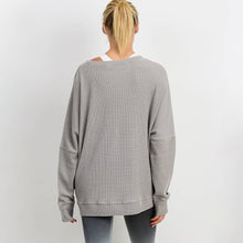 Load image into Gallery viewer, Waffle Ribbed Roundneck Pullover Mineral Washed-Light Gray