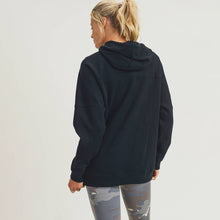 Load image into Gallery viewer, Longline Hoodie Pullover with Yoke Accent-Black