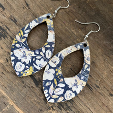 Load image into Gallery viewer, Blue Poppy Cork &amp; Leather Teardrop Earrings