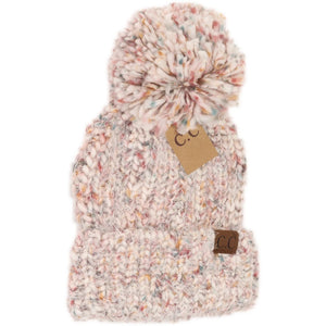 C.C Beanie Multi Color Feather Knit Pom Beanie - Ivory