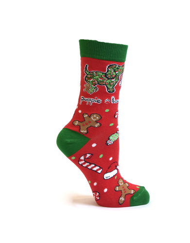 Puppie Love Christmas Fill Pup Adult Crew Sock