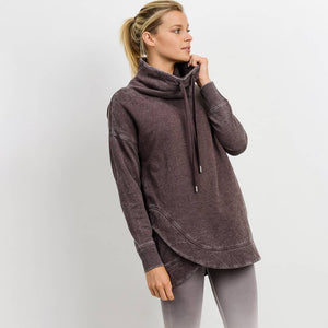 Cowl Neck Overlay Sweater-Raisin