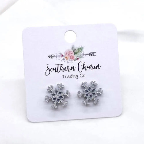 Glittery Snowflake Stud Earrings