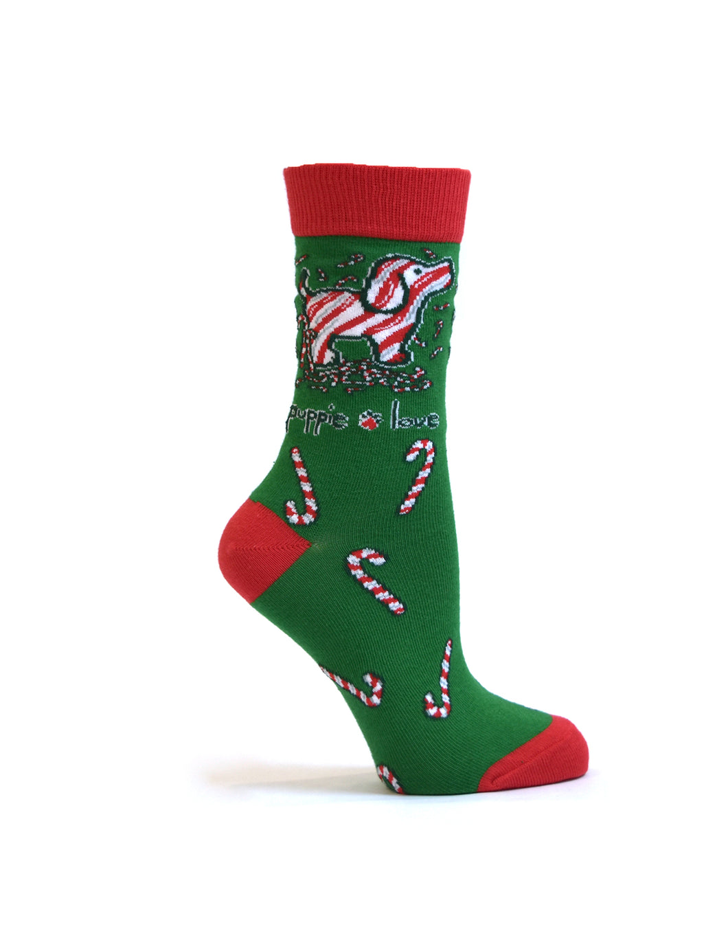 Puppie Love Candy Cane Pup Adult Crew Sock