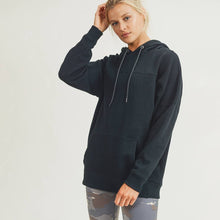 Load image into Gallery viewer, Longline Hoodie Pullover with Yoke Accent-Black